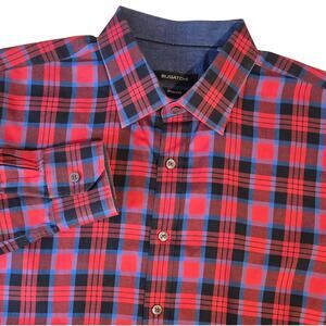 Bugatchi Button-up Shirt Shaped Fit Red & Blue Plaid Long Sleeve sz XL
